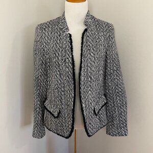Helene Women’s Navy/Black/White Fringe Hem Knit Blazer Jacket Size